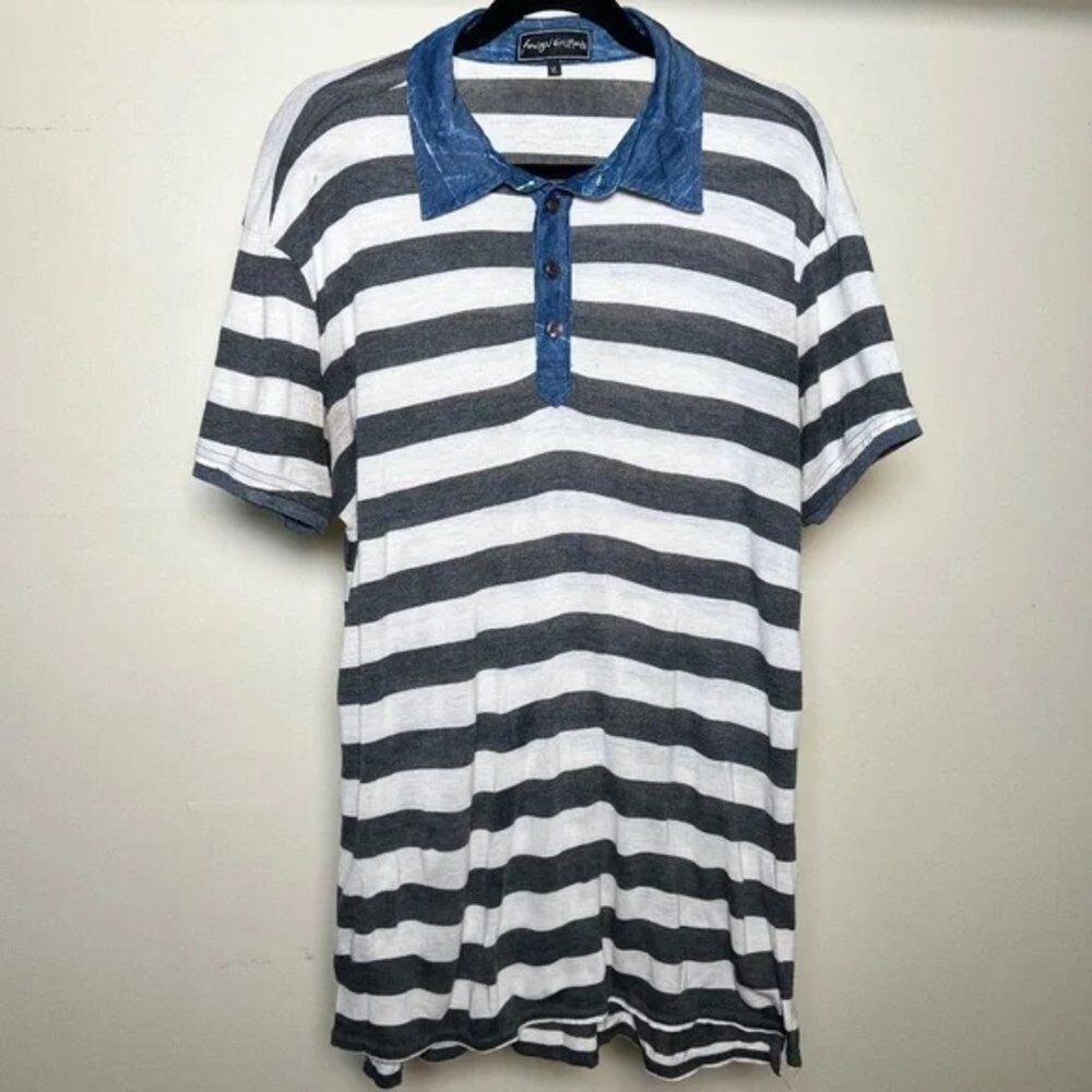 Foreign Exchange Mens Navy Blue and White Striped‎ Extra Long Polo Shirt Size XL